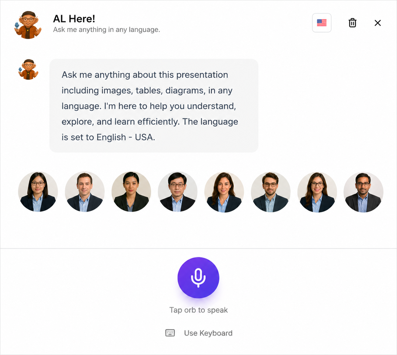 AI avatar-powered multilingual lessons icon