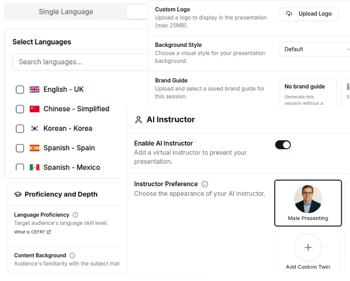 Step 2: customize language, avatar, voice, and communication mode